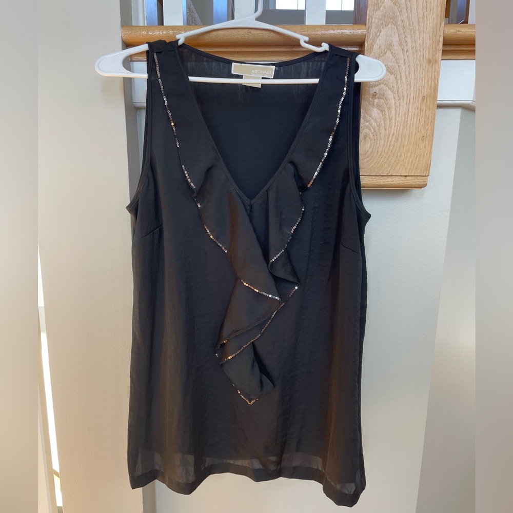 Michael Kors Black Sleeveless Ruffle Blouse Size 12
